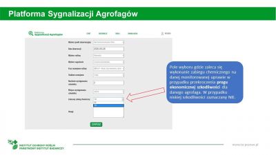 Korzystanie z Platformy Sygnalizacji Agrofagów przez Sygnalizatora 16